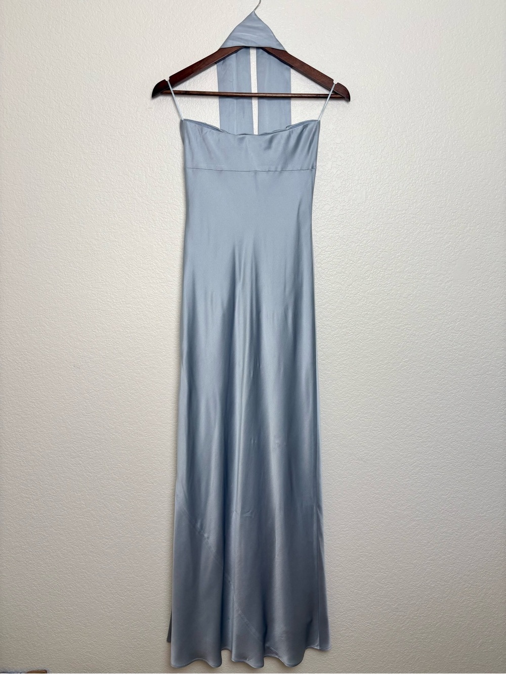 Reformation Oren Silk Dress Blue Strapless Maxi Dress Scarf Neck Gown Small - Picture 7 of 10